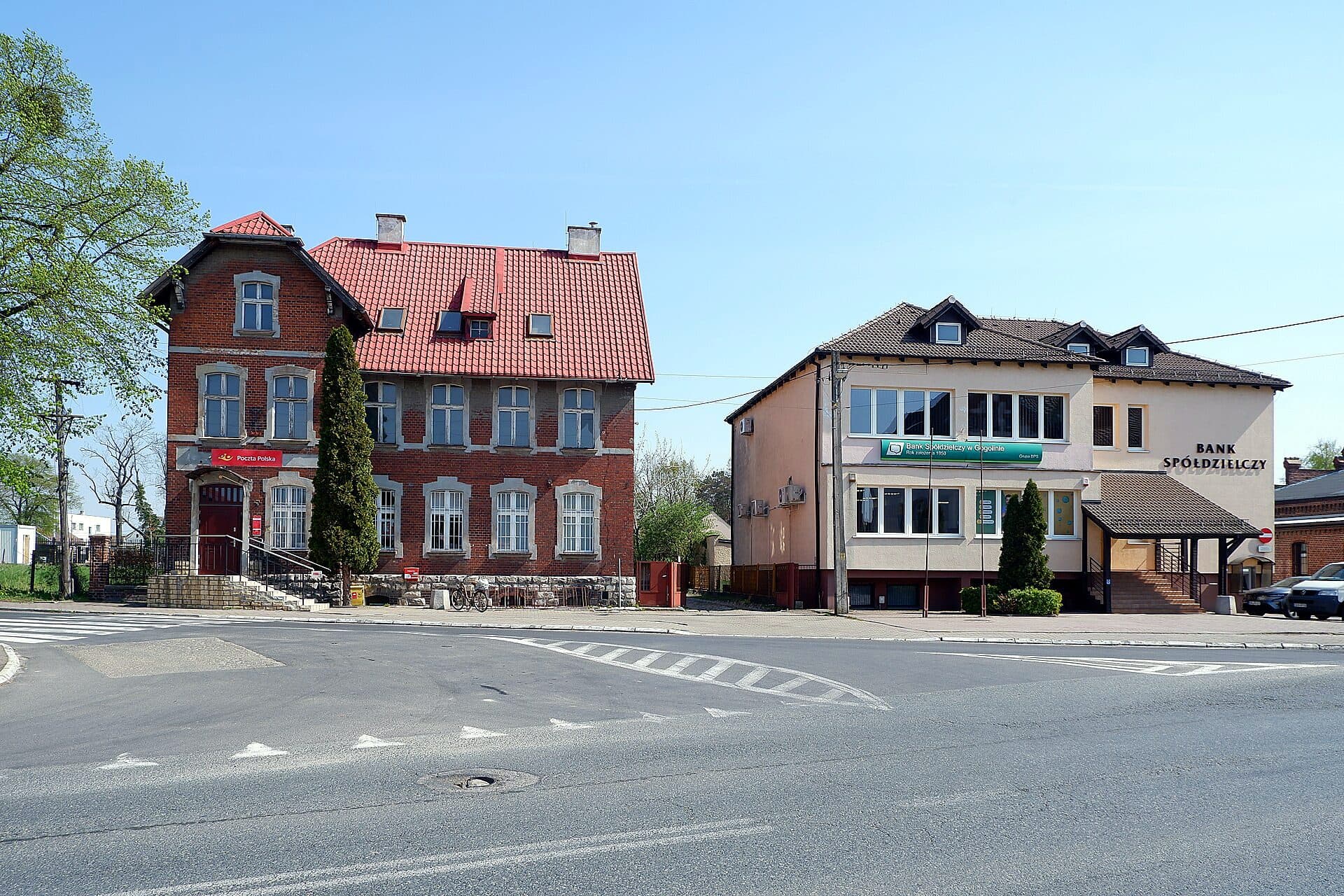 A Bank Spoldzielczy (cooperative bank) branch sharing a building with the post office in Gogolin, Poland